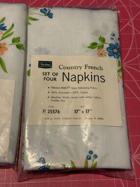 Set of 4 Country French Sears Dinner Napkins Floral Vtg NOS